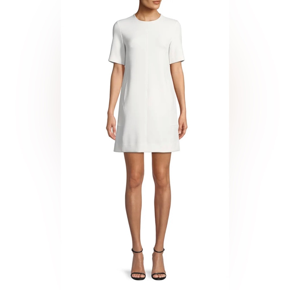 Lela Rose Short-Sleeve Seamed Tunic Dress White Size 6 Bridal Dress